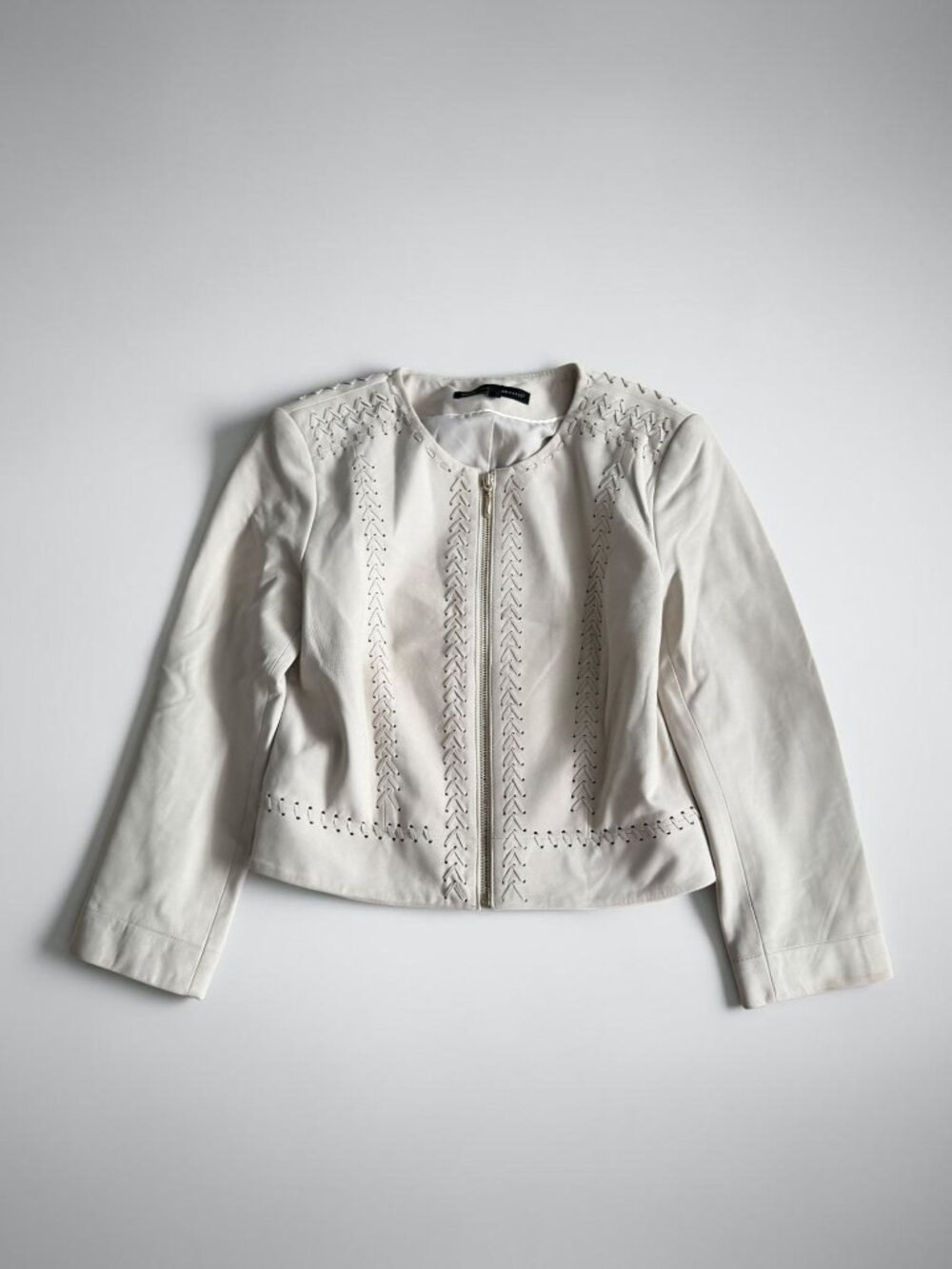 WHITE HOUSE BLACK MARKET Off White Leather Jacket Size XXS